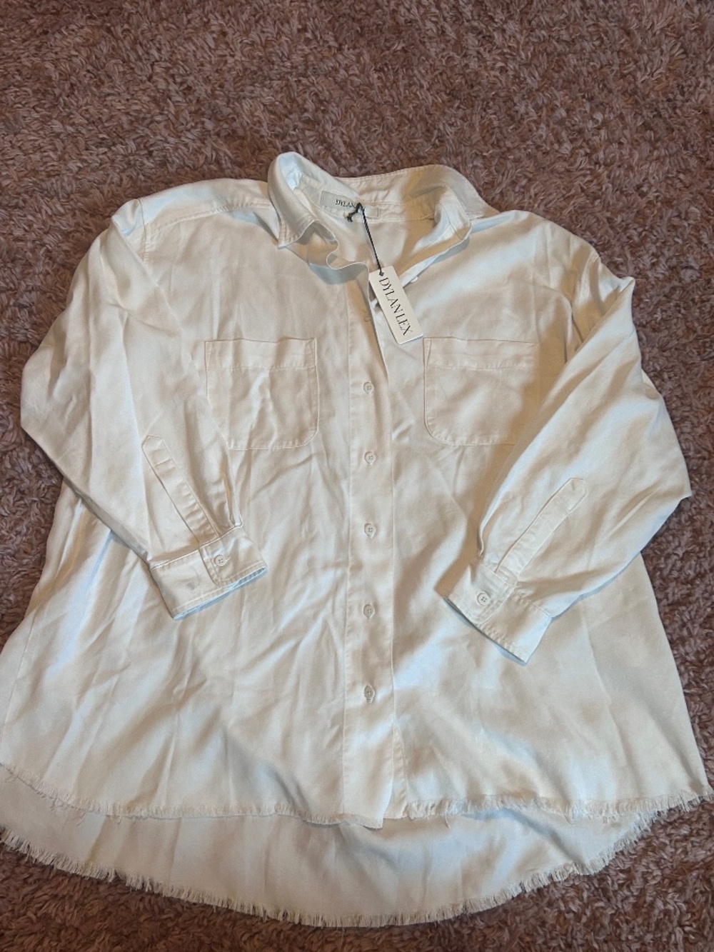 NWT DYLANLEX White Long Sleeved Button Down Boyfriend Shirt Size XL